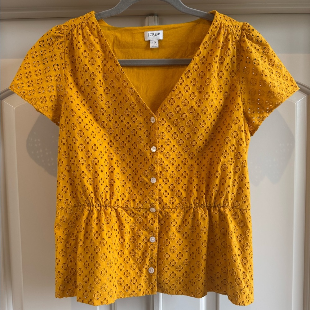 J.Crew Yellow Eyelet Top | Size 10